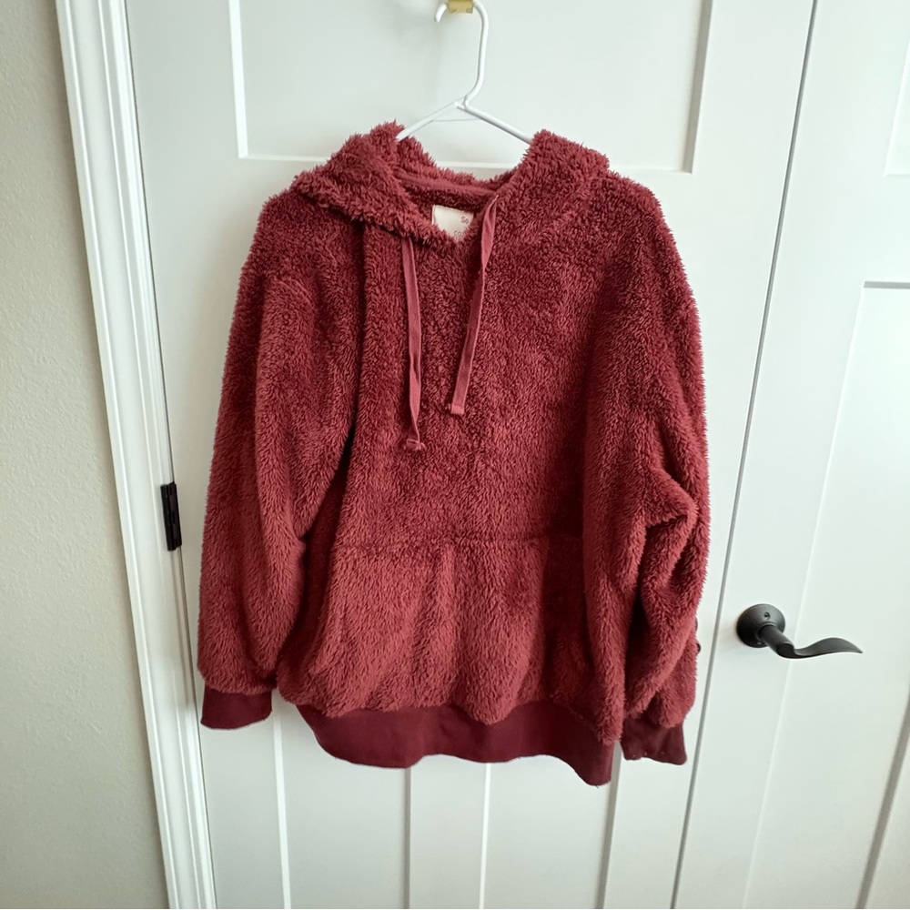 Women's SO Wine Cozy Softest Sherpa Faux Fur Jacket Size XL Hoodie. School, fall